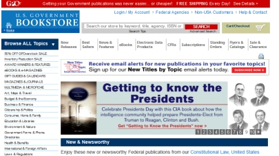 Image: Extract from GPO's U.S. Government Bookstore home page at http://bookstore.gpo.gov, which has print and digital publications available. 