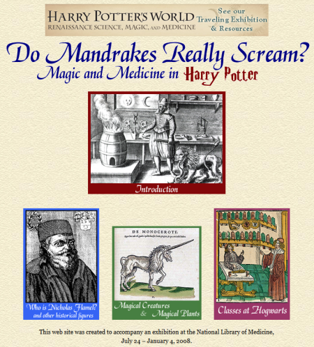 National Library of Medicine NLM "Do Mandrakes Really Scream? Magic and Medicine in Harry Potter" website