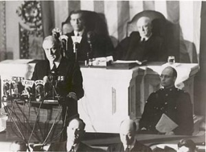 President Roosevelt delivers his "Day of Infamy" speech to a joint session of Congress on December 8, 1941. (Image source: archives.gov)